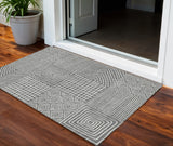 3' X 5' Charcoal And Ivory Geometric Washable Indoor Outdoor Area Rug
