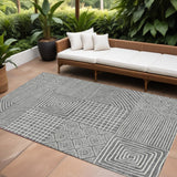 8' X 10' Charcoal And Ivory Geometric Washable Indoor Outdoor Area Rug