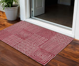 3' X 5' Red And Ivory Geometric Washable Indoor Outdoor Area Rug