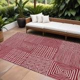 8' X 10' Red And Ivory Geometric Washable Indoor Outdoor Area Rug