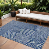 8' X 10' Navy Blue And Ivory Geometric Washable Indoor Outdoor Area Rug