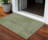 3' X 5' Olive Green And Ivory Geometric Washable Indoor Outdoor Area Rug