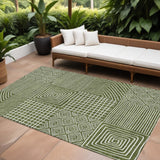 8' X 10' Olive Green And Ivory Geometric Washable Indoor Outdoor Area Rug