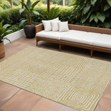 8' X 10' Wheat And Ivory Geometric Washable Indoor Outdoor Area Rug