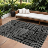 8' X 10' Black And Ivory Geometric Washable Indoor Outdoor Area Rug