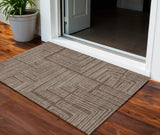 3' X 5' Brown And Ivory Geometric Washable Indoor Outdoor Area Rug