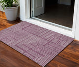 3' X 5' Eggplant And Ivory Geometric Washable Indoor Outdoor Area Rug