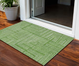 3' X 5' Green And Ivory Geometric Washable Indoor Outdoor Area Rug