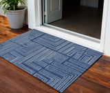 3' X 5' Navy Blue And Ivory Geometric Washable Indoor Outdoor Area Rug