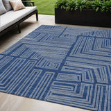 5' X 8' Navy Blue And Ivory Geometric Washable Indoor Outdoor Area Rug