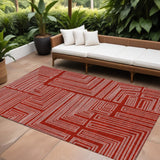 8' X 10' Red And Ivory Geometric Washable Indoor Outdoor Area Rug