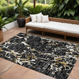 8' X 10' Black Ivory And Brown Striped Washable Indoor Outdoor Area Rug