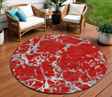 8' Red Ivory And Gray Round Striped Washable Indoor Outdoor Area Rug