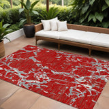 8' X 10' Red Ivory And Gray Striped Washable Indoor Outdoor Area Rug
