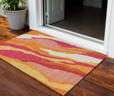 3' X 5' Blush Copper And Ivory Abstract Washable Indoor Outdoor Area Rug