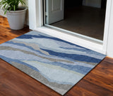3' X 5' Blue Gray And Ivory Abstract Washable Indoor Outdoor Area Rug