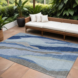 8' X 10' Blue Gray And Ivory Abstract Washable Indoor Outdoor Area Rug