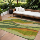 8' X 10' Green Beige And Copper Abstract Washable Indoor Outdoor Area Rug