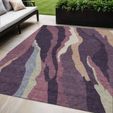 5' X 8' Plum Purple And Ivory Abstract Washable Indoor Outdoor Area Rug