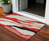 3' X 5' Red Black And Beige Abstract Washable Indoor Outdoor Area Rug