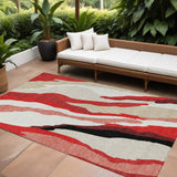 8' X 10' Red Black And Beige Abstract Washable Indoor Outdoor Area Rug