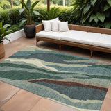 8' X 10' Sage Brown And Beige Abstract Washable Indoor Outdoor Area Rug