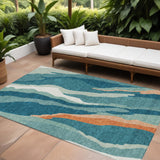 8' X 10' Teal Blue Copper And Ivory Abstract Washable Indoor Outdoor Area Rug