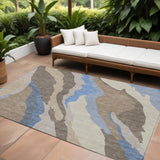 8' X 10' Taupe Tan And Blue Abstract Washable Indoor Outdoor Area Rug