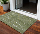 3' X 5' Olive Green Gold And Ivory Abstract Washable Indoor Outdoor Area Rug