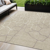 5' X 8' Beige And Tan Abstract Washable Indoor Outdoor Area Rug