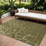 8' X 10' Olive Green And Dark Green Abstract Washable Indoor Outdoor Area Rug