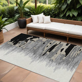 8' X 10' Black Gray And Ivory Abstract Washable Indoor Outdoor Area Rug