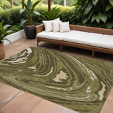 8' X 10' Olive Green And Beige Abstract Washable Indoor Outdoor Area Rug
