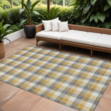 8' X 10' Gray Tan And Beige Plaid Washable Indoor Outdoor Area Rug