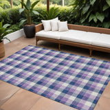 8' X 10' Navy Blue Purple And Beige Plaid Washable Indoor Outdoor Area Rug