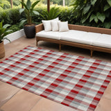8' X 10' Red Gray And Beige Plaid Washable Indoor Outdoor Area Rug