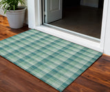 3' X 5' Blue And Green Plaid Washable Indoor Outdoor Area Rug