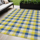 5' X 8' Yellow Blue And Beige Plaid Washable Indoor Outdoor Area Rug