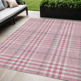 5' X 8' Blush Gray And Ivory Plaid Washable Indoor Outdoor Area Rug