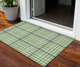 3' X 5' Green And Ivory Plaid Washable Indoor Outdoor Area Rug
