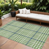 8' X 10' Green And Ivory Plaid Washable Indoor Outdoor Area Rug