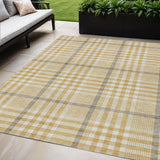 5' X 8' Gold Gray And Beige Plaid Washable Indoor Outdoor Area Rug