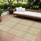 8' X 10' Gold Gray And Beige Plaid Washable Indoor Outdoor Area Rug
