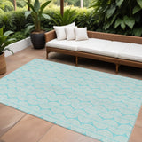 8' X 10' Aqua And Beige Ogee Washable Indoor Outdoor Area Rug
