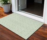 3' X 5' Mint Green And Beige Ogee Washable Indoor Outdoor Area Rug