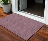 3' X 5' Eggplant And Ivory Geometric Washable Indoor Outdoor Area Rug