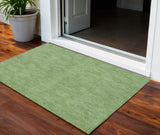 3' X 5' Green And Ivory Geometric Washable Indoor Outdoor Area Rug