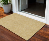 3' X 5' Gold And Ivory Geometric Washable Indoor Outdoor Area Rug