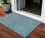3' X 5' Teal Blue And Ivory Geometric Washable Indoor Outdoor Area Rug