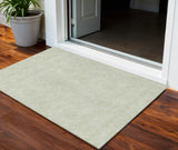 3' X 5' Artichoke Green And Ivory Geometric Washable Indoor Outdoor Area Rug